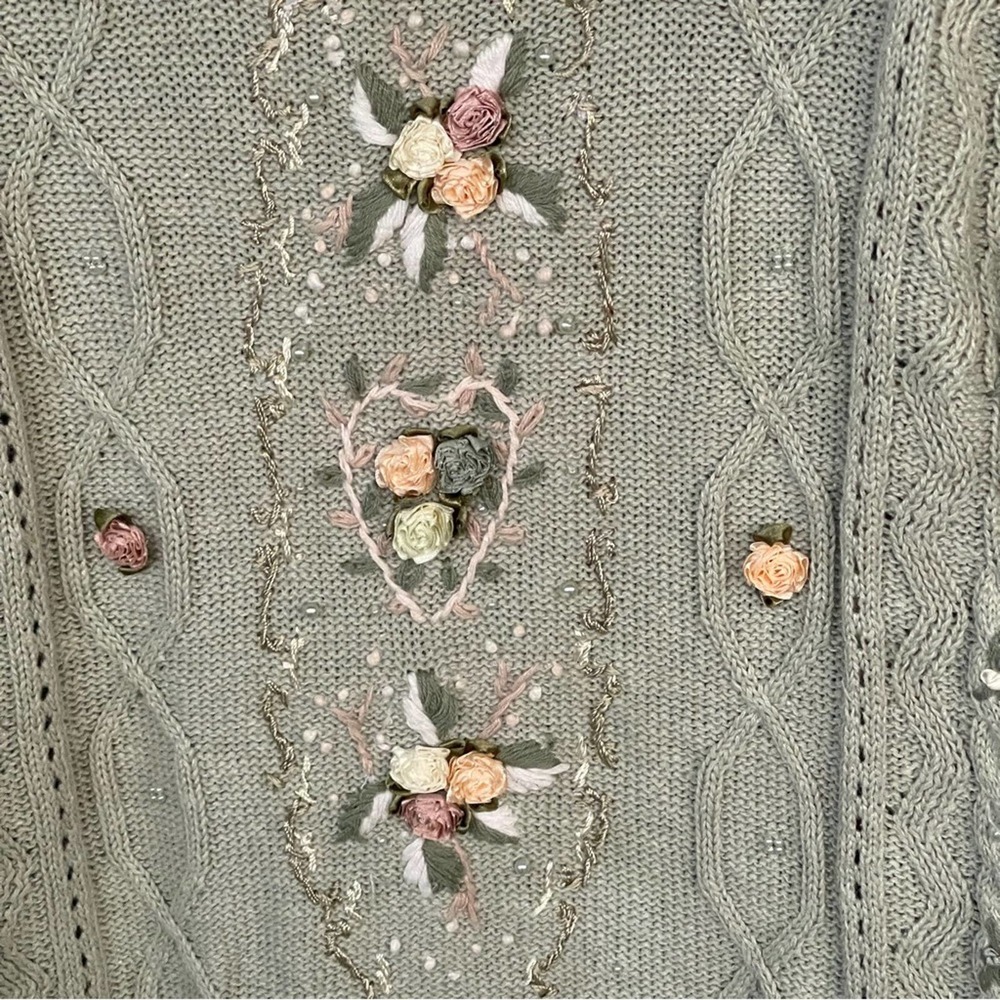 Vintage Bentley Sweater Womens Large Cottagecore Green Embroidered Grandma - Picture 6 of 9